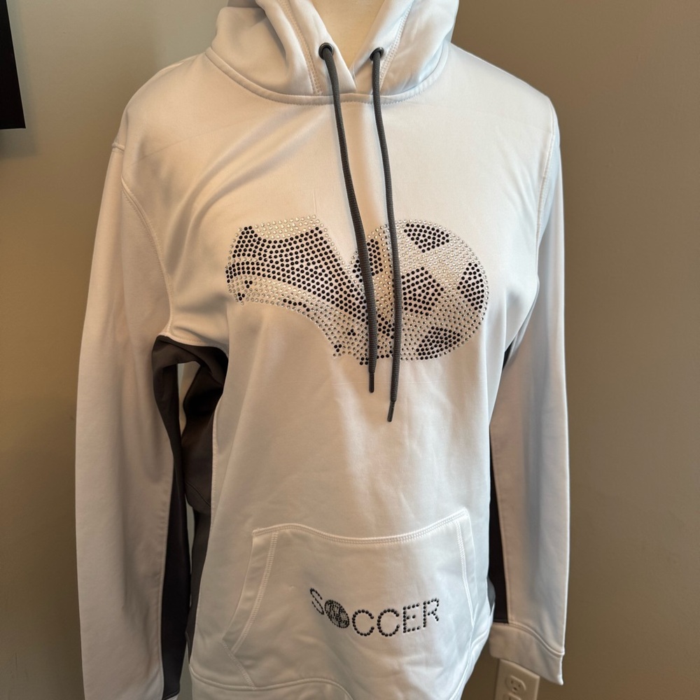Sport-Tek‎ Soccer Rhinestone Hoodie White Gray Ladies M Bling